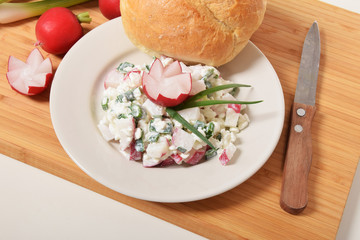 cottage cheese with chives and radish fresh bun delicious breakfast