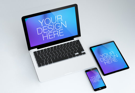 3 Devices on White Table Mockup 2