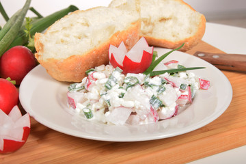 cottage cheese with chives and radish fresh bun delicious breakfast