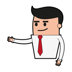 happy cartoon businessman stretching arm icon image vector illustration design 
