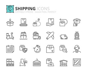 Fototapeta premium Outline icons about shipping