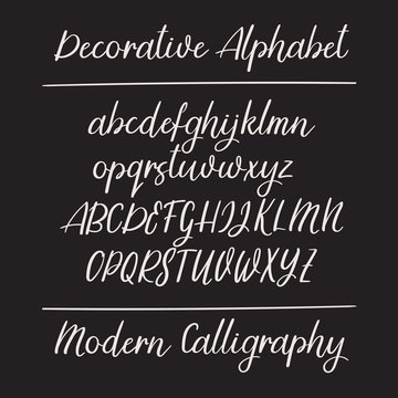 Modern calligraphy alphabet. Handwritten brush letters. Uppercase, lowercase. Vector font.