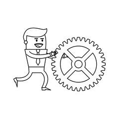 cartoon businessman with gear icon image vector illustration design  single black line