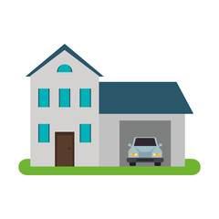 pretty family house surrounded by lawn icon image vector illustration design 