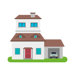 pretty family house surrounded by lawn icon image vector illustration design 