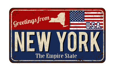 Greetings from New York vintage rusty metal sign