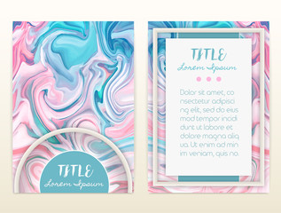 Cover design with marbling. Marble texture. Paint splash. Colorful fluid. It can be used for brochure, card, cover book, catalog. Size A4. Vector illustration, eps10