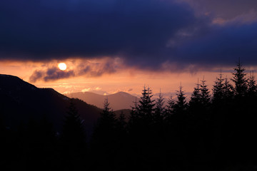 colorful sunset in the mountains