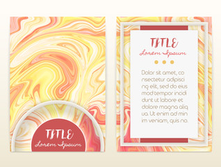 Cover design with marbling. Marble texture. Paint splash. Colorful fluid. It can be used for brochure, card, cover book, catalog. Size A4. Vector illustration, eps10