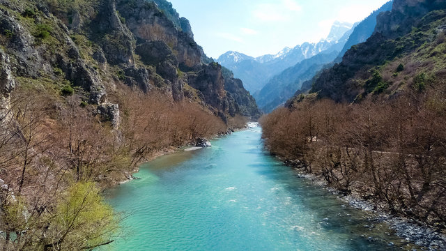 Stunning view to Aoos river and the canyon in Konitsa, Greece 