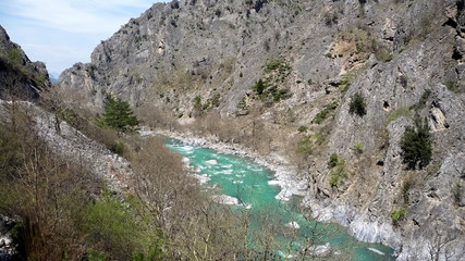 Stunning view to Aoos river and the canyon in Konitsa, Greece 