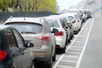 Moscow, Russia - May, 7, 2017: Cars on a parking Rozhdestvenskiy (Christmas) boulevard in Moscow