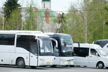 Moscow, Russia - May, 7, 2017: touristic buses in the center of Moscow