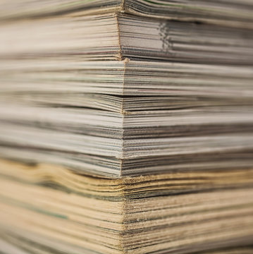 A stack of old magazines macro