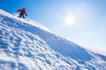 Naklejka na ściany i meble good skiing in the snowy mountains, Carpathians, Ukraine, good winter day,. ski season