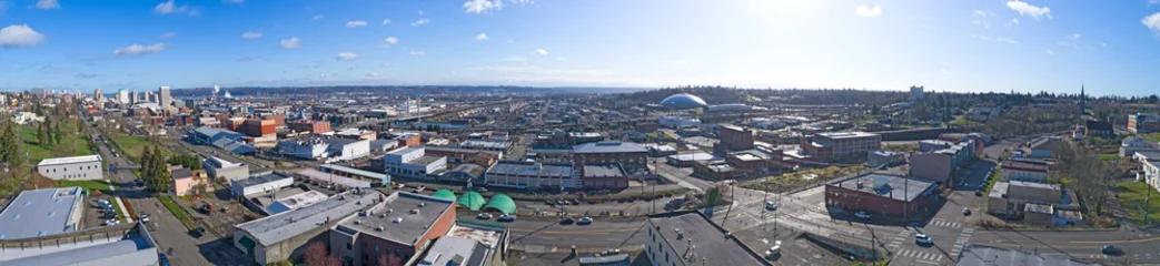Poster de jardin Bâtiment industriel Tacoma, Washington USA City Downtown Aerial Panorama