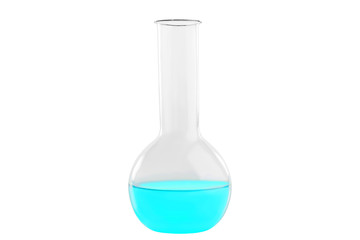 Test-tube with blue liquid, isolated on white background. Medicine, Chemistry. Horizontal frame