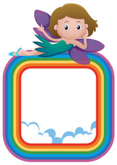 Frame template with fairy on rainbow