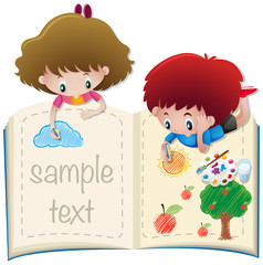 Paper template with boy and girl coloring