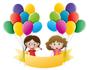 Banner template with girls and balloons
