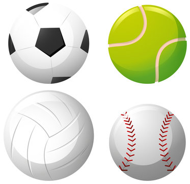 Four types of balls on white background