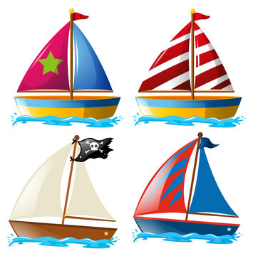 Four designs of sailboats