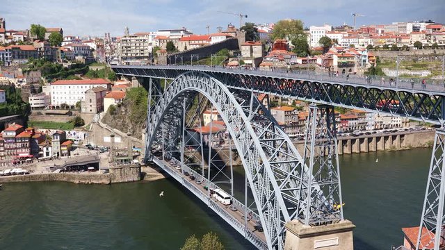 Porto city view with Douro river and Dom Luis I bridge, Portugal
