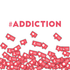 #addiction. Social media icons in abstract shape background with counter, comment and friend notification. #addiction concept in astonishing vector illustration.