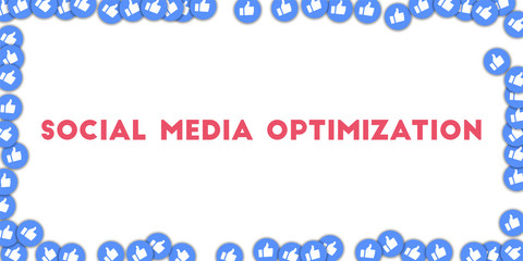 Social media optimization. Social media icons in abstract shape background with scattered thumbs up. Social media optimization concept in delightful vector illustration.