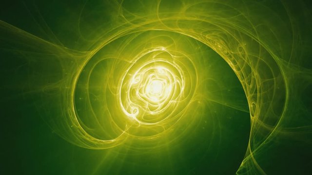 Big bang, beginnings of the universe. Fractal background. Yellow-green version.