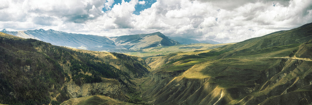 Panoramic view of the mountains in Chechnya