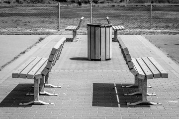 Benches in park B&W