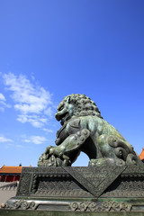 Copper lion of the imperial palace in Beijing, China