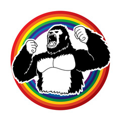 Angry King Kong, Big Gorilla designed on line rainbows background graphic vector