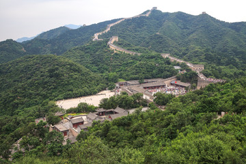 Fototapeta na wymiar People visits Great Wall of China not far from Beijing, top view