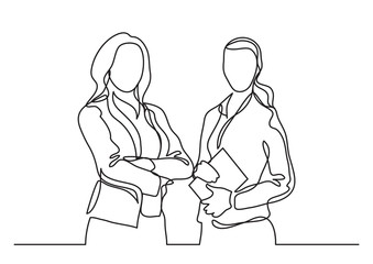 two standing business women - continuous line drawing