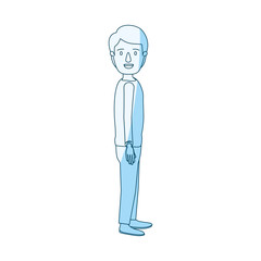 blue silhouette shading cartoon full body guy with hairstyle looking to side vector illustration