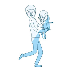 blue silhouette shading cartoon full body man carrying a little girl vector illustration