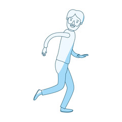 Fototapeta na wymiar blue silhouette shading cartoon full body man bearded running vector illustration