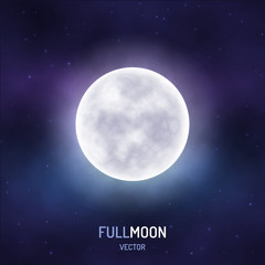 Full moon in the night starry sky. Realistic background. Vector illustration.