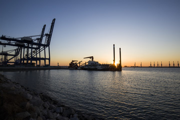 Container terminal in the evening