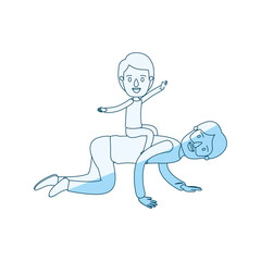 blue silhouette shading caricature bearded father with boy playing the horse on his back vector illustration