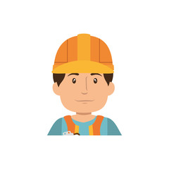 man with safety helmet, cartoon icon over white background. under construction concept. colorful design. vector illustration