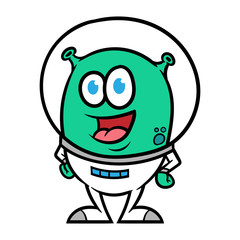 Cartoon Alien in Space Suit Vector Illustration