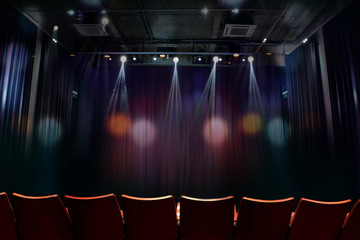 theater before showtime , empty auditorium with seats - obrazy, fototapety, plakaty