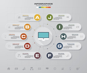 Infographic design template 10 options presentation template. Can be used for work flow layout, diagram, number options. EPS10.