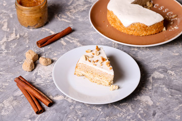 Cake with peanuts on a plate