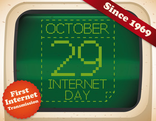 Retro Ad with Computer Screen Commemorating Internet Day, Vector Illustration