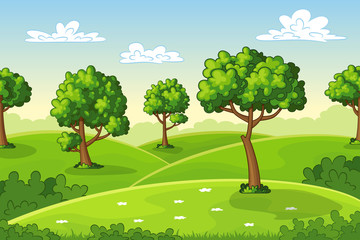 Illustration of a summer landscape with trees