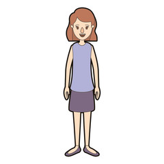 light color caricature thick contour full body woman with short hair in skirt vector illustration